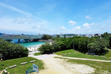 The view of the beach from the shrine, which is a short way up