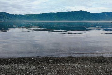 The misty lake in the morning