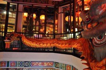 A Chinese Dragon lines the walls of this restaurant
