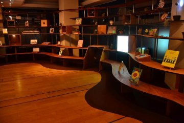 Biology laboratory converted into an artspace exhibition.