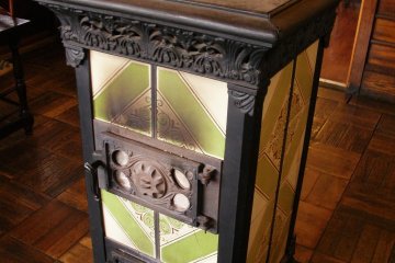Traditional woodstove heats the station