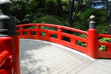 The striking moonbridge settled within the entrance gardens
