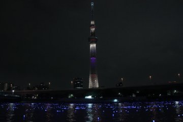 The special lighting Tokyo Skytree prepared in support of the event and the Olympic bid.