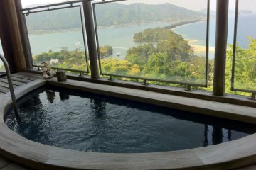 Open air bath at Genmyoan Ryokan Amanohashidate on the North Shore of Kyoto Prefecture