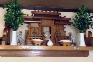 Inside the onsite restaurant that serves delicious breakfast and dinner, you can find the hotel's kamidana. A kamidana houses a diety that protects a building and inhibitiants.