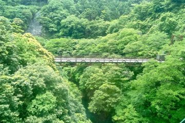 A birdseye view of another bridge seen from the Hakone Tozan Railway
