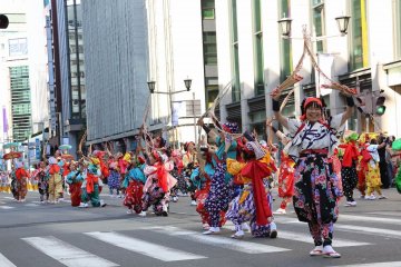 The normally formal business district becomes colorful and festive. 
