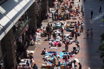 The bustling flea market at about 1 pm. With such fine weather, the human traffic seems to never end. The flea market starts at 10 am and ends at 4 pm.
