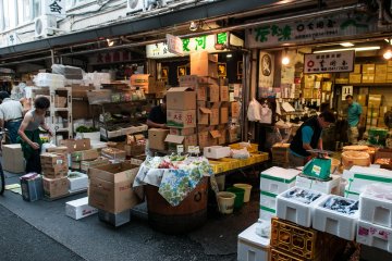 Old iconic street stall style shops in Tsukiji