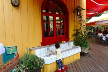 <p>The cute little hand washing station outside the Ghibli Museum Cafe</p>