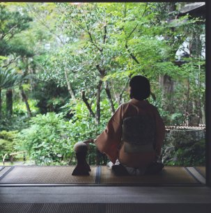 Relaxing in kimono with natural views