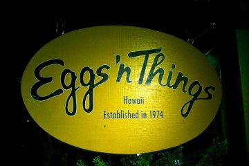 The egg-shaped Eggs 'n Things sign you won't miss