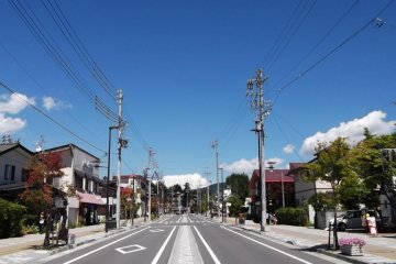 <p>The view up the main road from outside the cafe</p>