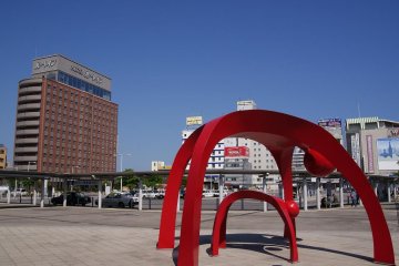 The view of the hotel from the main exit at JR Hakodate Station