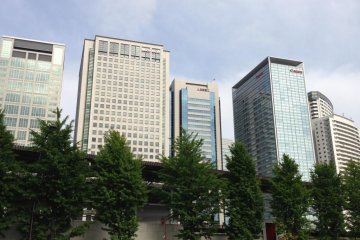 Office buildings on your left as you walk down to the Hotel