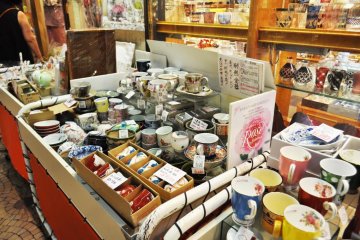 Some nice crockery for sale outside one of the shops.
