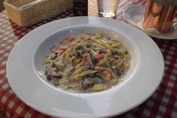 <p>My salmon and mushroom tagliatelle</p>