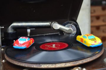 Classic phonograph record player.