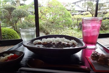 Here is your perfect temple lunch: herb curry and rose tea