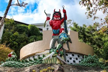 A closer look at the oni (Japanese demon) statue
