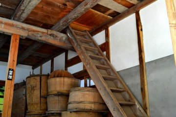 Wooden tubs inside the general workshop.