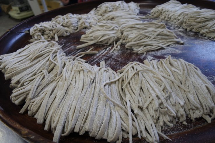 Handmade buckweat soba noodles, ready for boiling ©Larisa Amaya-Baron