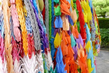 Children from all around Japan, and the world, come to Hiroshima's Peace Park to offer cranes they have made