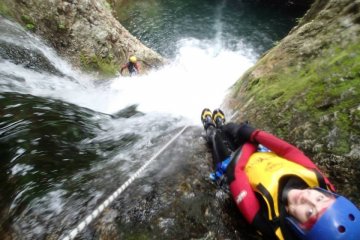 Here I am about to slide 20-meters into a watery abyss.