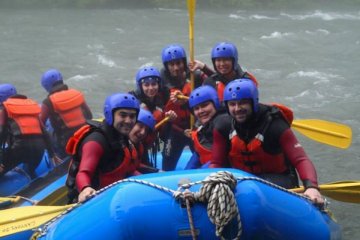 Preparing to raft down Tone River in the pouring rain.