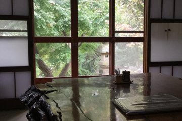 This wood table can seat a fairly big group. 