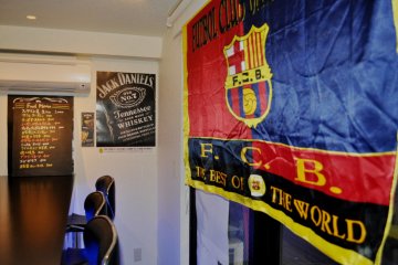 FCBarcelona flag in a corner of the bar