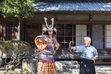 Japanese sword training in ancient armor