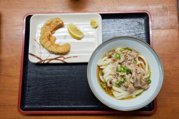 Sanuki udon with a side of tempura pumpkin