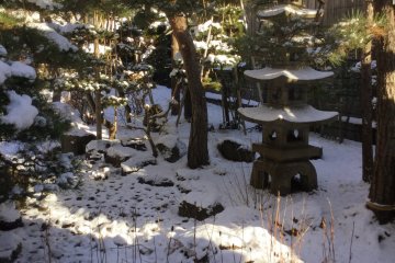 The inn's garden in snow