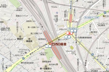 This map shows the location of the exits and the JR station above.