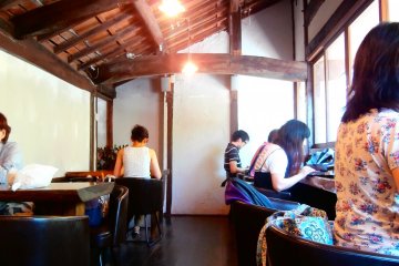 The second floor is a small calming space where you can enjoy your bread alone as well as with friends