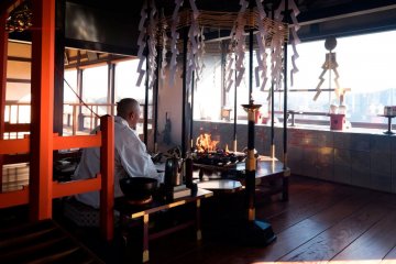 The fire ceremony performed by a monk from Natadera Temple