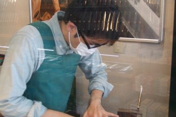 Knife-sharpening is done in the shop.