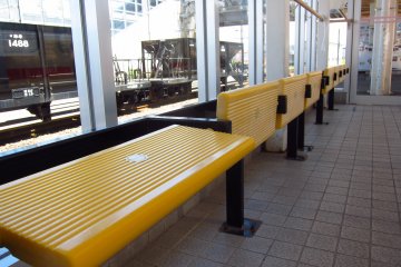 Interesting revolving seats at Omagari Station in Akita Prefecture