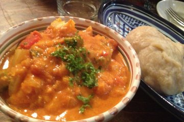 Groundnut stew with a side of fufu