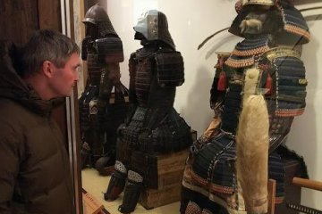 Samurai arms and armor on display at the castle.