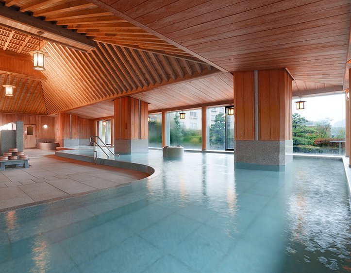 Hot spring bath with panoramic views.