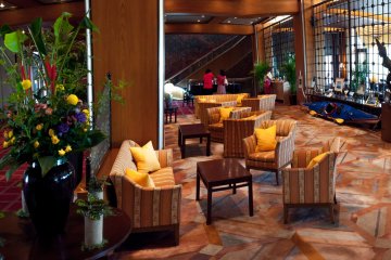 The lounge area is large, warm and comfortable and has so many art pieces it could be a museum.