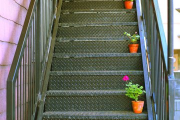 Follow the flowers to the second floor to find the cafe