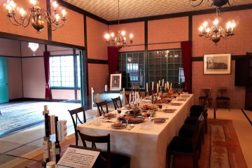 A Christmas banquet laid out in the Chief Factor's residence