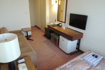 Different view of the single room with sofa