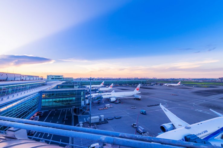 Setting sun over Haneda Airport International Terminal