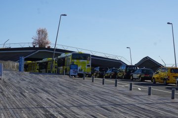 Buses and Taxi on a turnaround day at Yokohama's main cruise ship hub