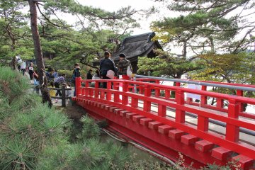 Red bridge leading to Godaido