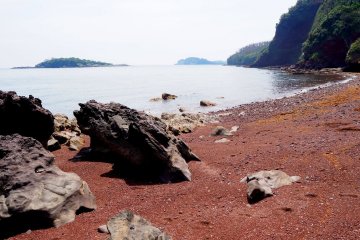 Red volcanic beaches.